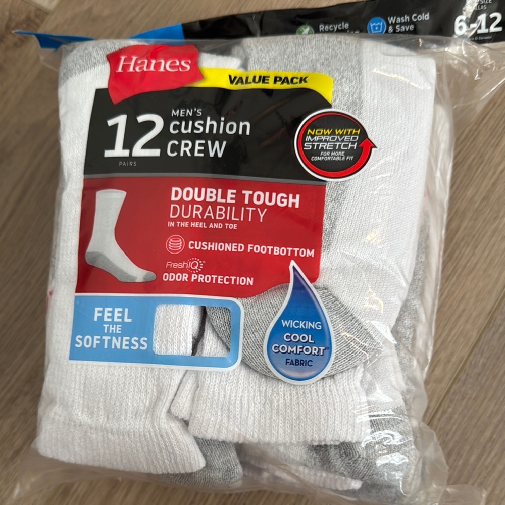 Hanes Men's Cushion Crew Socks - Gray and White